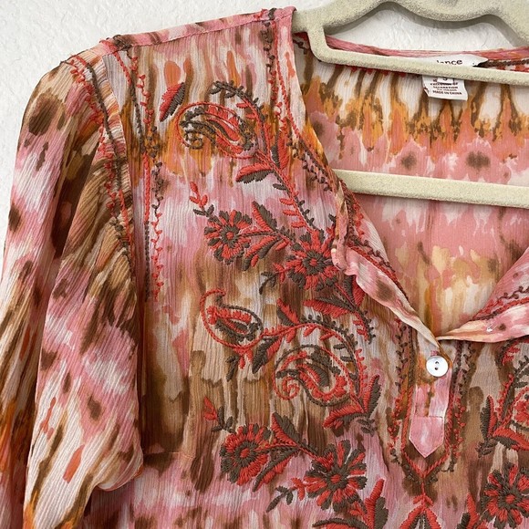 Sundance Womens Blouse Top Size S 100% Silk Tie Dye Boho Embroidered - Picture 3 of 7